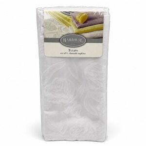 Bardwil Floral Demask Dinner Napkins Set of 4 19"x19" White Tulips Elegant New